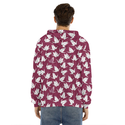 Japanese Origami Crane Pattern Print Men's Velvet Pullover Hoodie