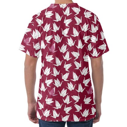 Japanese Origami Crane Pattern Print Men's Velvet T-Shirt