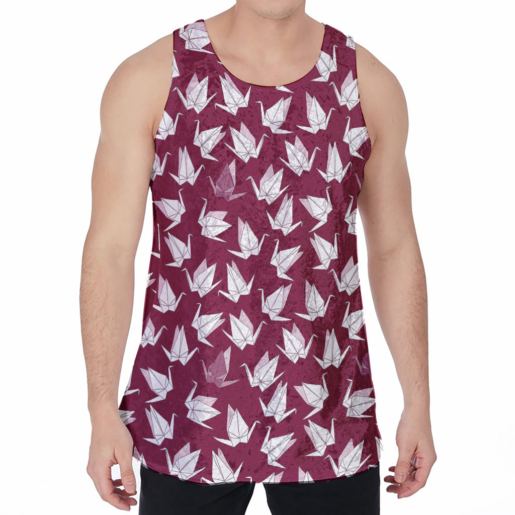 Japanese Origami Crane Pattern Print Men's Velvet Tank Top
