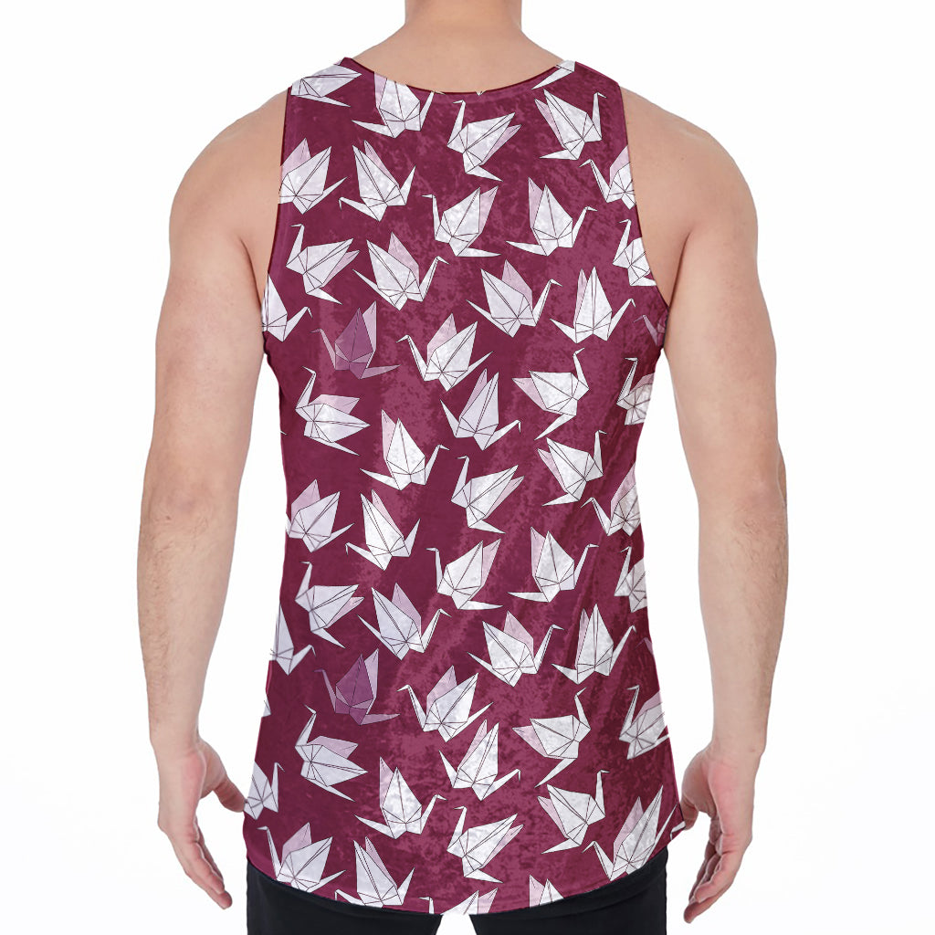 Japanese Origami Crane Pattern Print Men's Velvet Tank Top