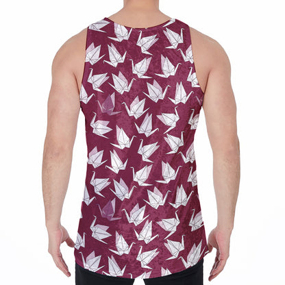 Japanese Origami Crane Pattern Print Men's Velvet Tank Top