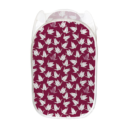 Japanese Origami Crane Pattern Print Mesh Laundry Hamper