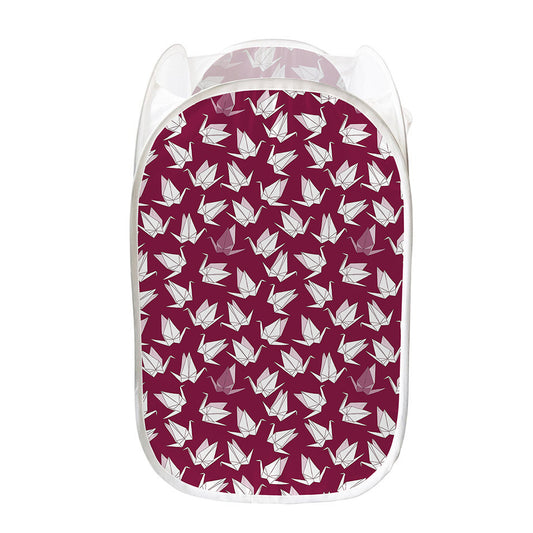 Japanese Origami Crane Pattern Print Mesh Laundry Hamper