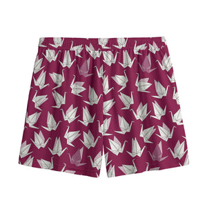 Japanese Origami Crane Pattern Print Mesh Shorts