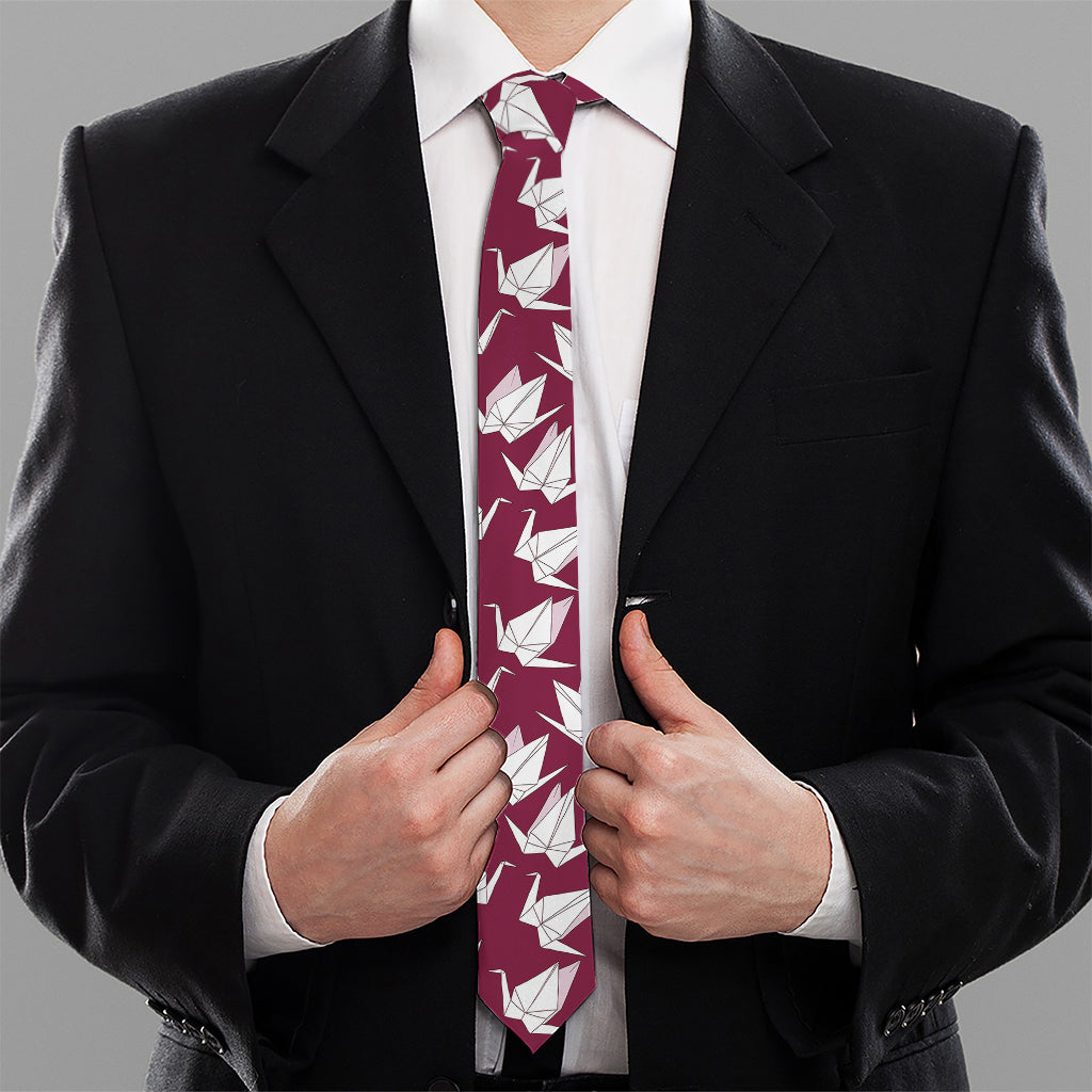 Japanese Origami Crane Pattern Print Necktie