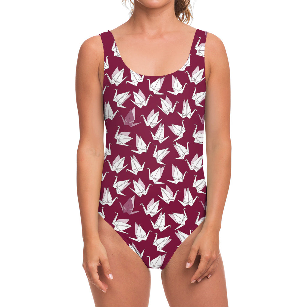 Japanese Origami Crane Pattern Print One Piece Swimsuit