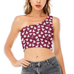 Japanese Origami Crane Pattern Print One Shoulder Crop Top