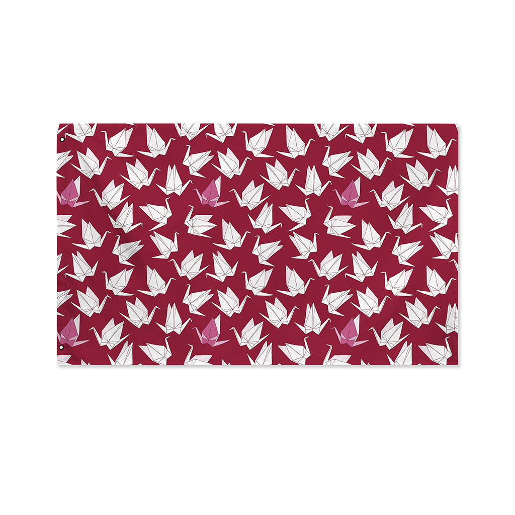 Japanese Origami Crane Pattern Print Polyester Flag