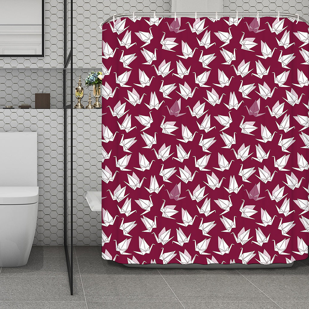 Japanese Origami Crane Pattern Print Polyester Shower Curtain