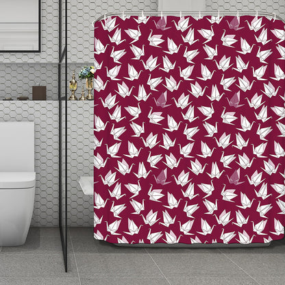 Japanese Origami Crane Pattern Print Polyester Shower Curtain