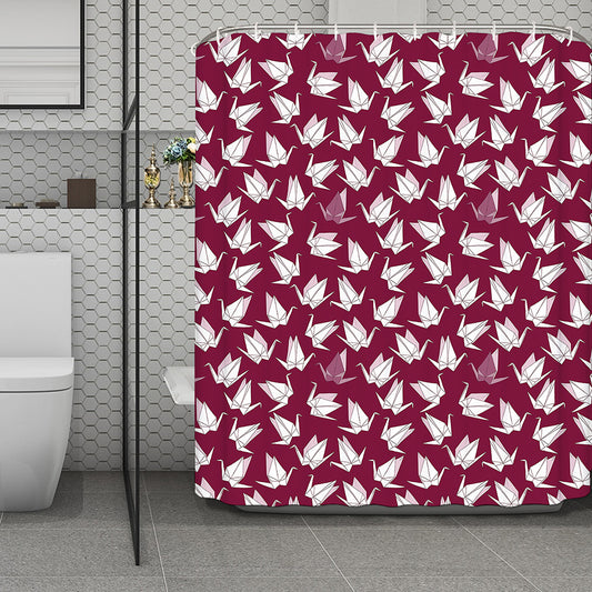 Japanese Origami Crane Pattern Print Polyester Shower Curtain