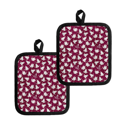 Japanese Origami Crane Pattern Print Pot Holders