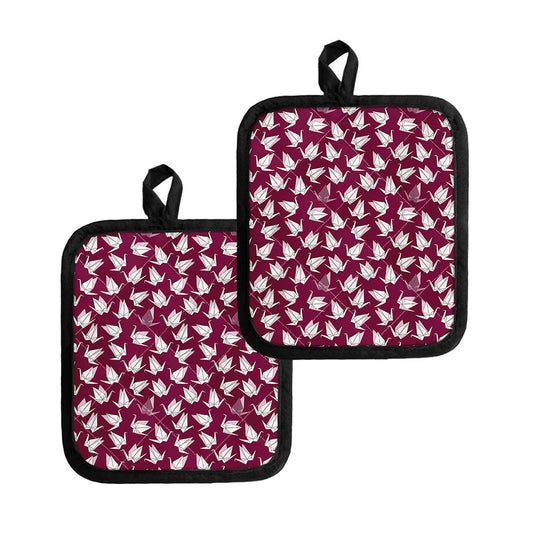 Japanese Origami Crane Pattern Print Pot Holders