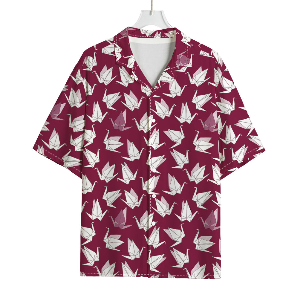 Japanese Origami Crane Pattern Print Rayon Hawaiian Shirt