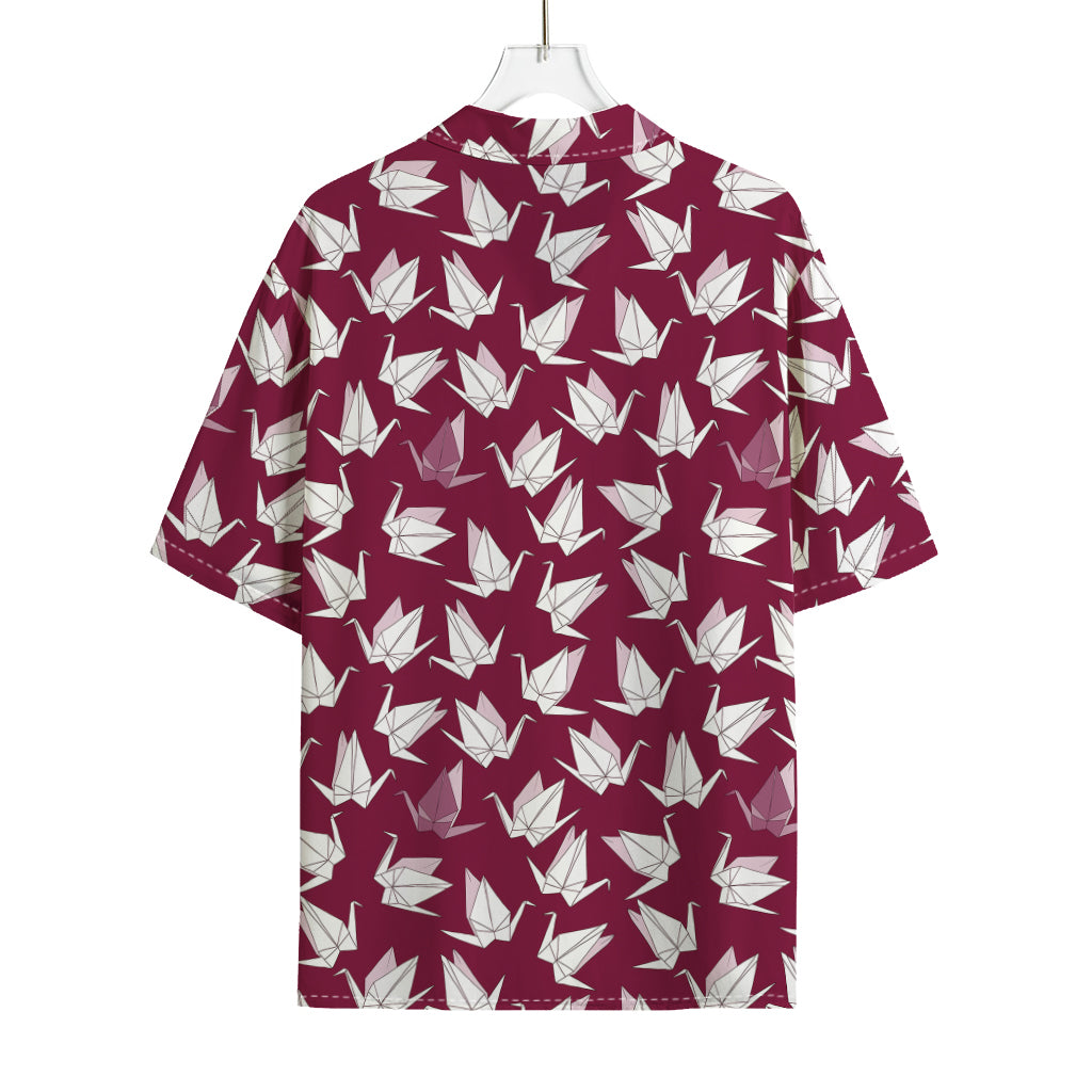 Japanese Origami Crane Pattern Print Rayon Hawaiian Shirt
