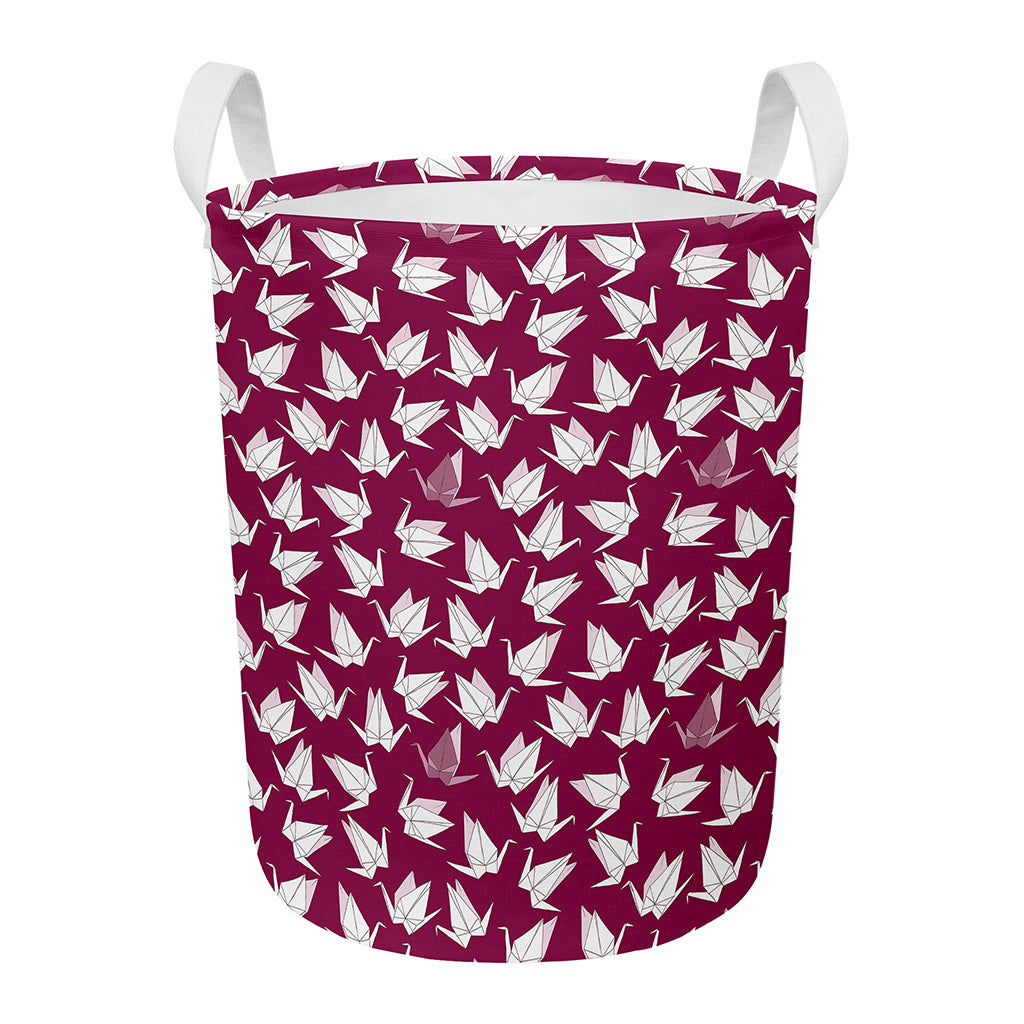 Japanese Origami Crane Pattern Print Round Laundry Basket