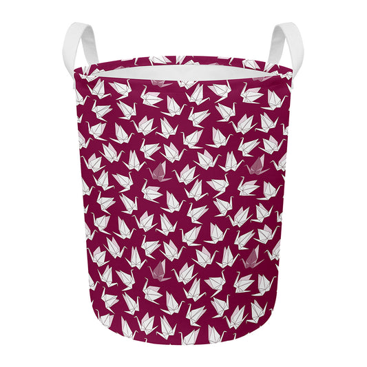 Japanese Origami Crane Pattern Print Round Laundry Basket