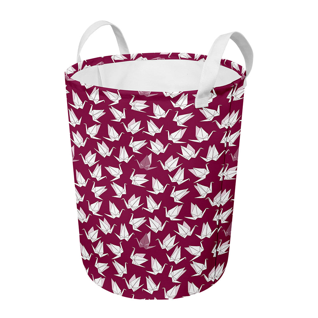 Japanese Origami Crane Pattern Print Round Laundry Basket