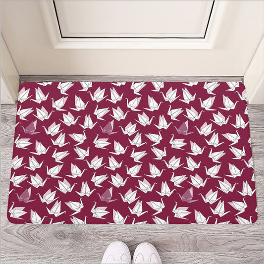 Japanese Origami Crane Pattern Print Rubber Doormat