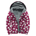 Japanese Origami Crane Pattern Print Sherpa Lined Zip Up Hoodie