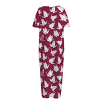 Japanese Origami Crane Pattern Print Short Sleeve Long Nightdress