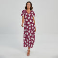 Japanese Origami Crane Pattern Print Short Sleeve Maxi Dress