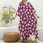 Japanese Origami Crane Pattern Print Silk V-Neck Kaftan Dress