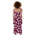 Japanese Origami Crane Pattern Print Slim Fit Midi Cami Dress