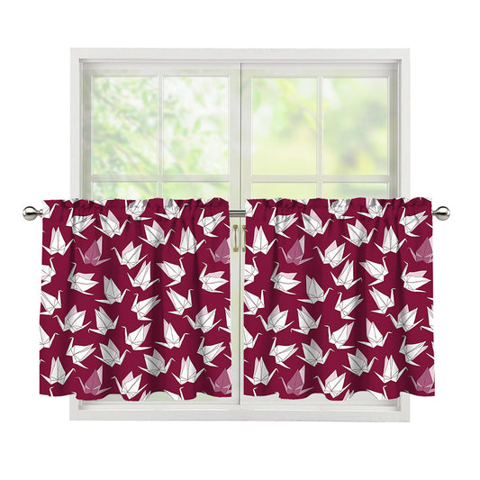 Japanese Origami Crane Pattern Print Tier Curtains