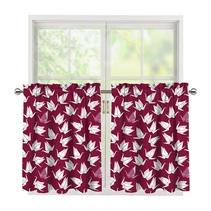 Japanese Origami Crane Pattern Print Tier Curtains