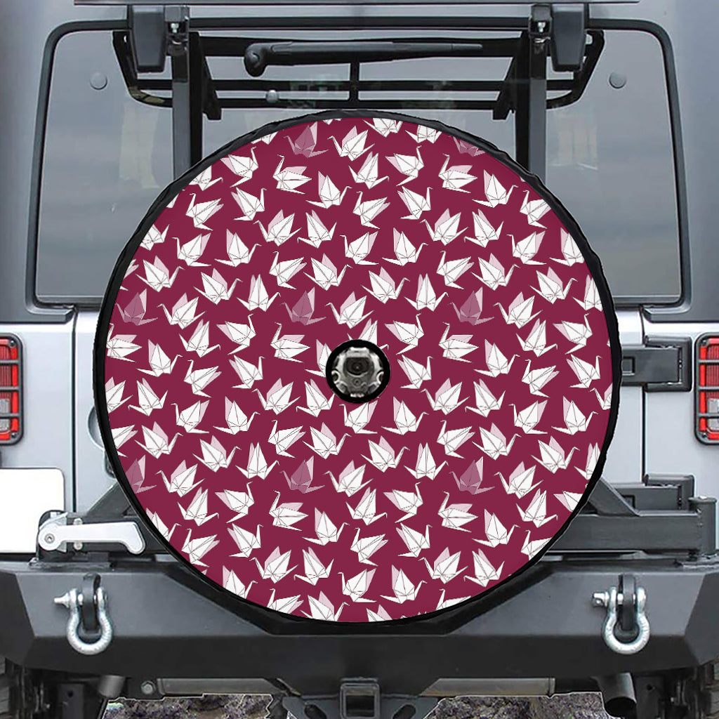 Japanese Origami Crane Pattern Print Tire Cover With Camera Hole