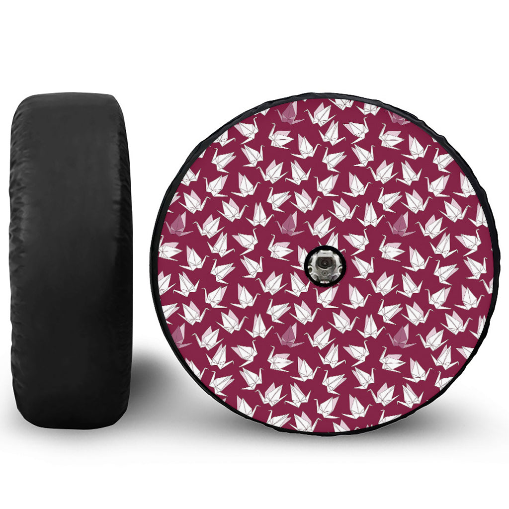 Japanese Origami Crane Pattern Print Tire Cover With Camera Hole