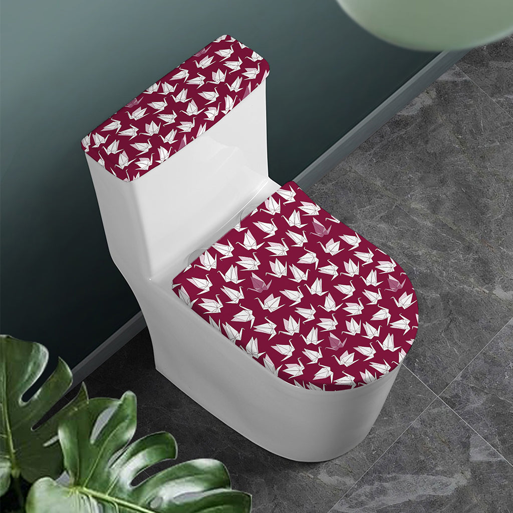 Japanese Origami Crane Pattern Print Toilet Lid And Tank Cover Set