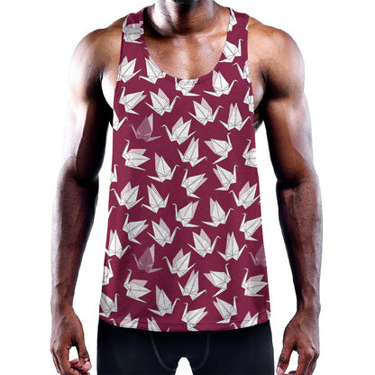 Japanese Origami Crane Pattern Print Training Tank Top