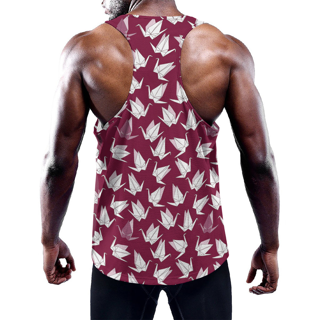 Japanese Origami Crane Pattern Print Training Tank Top