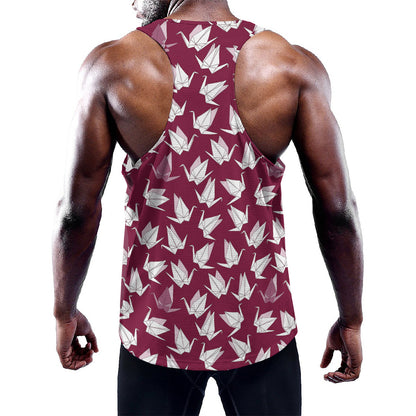 Japanese Origami Crane Pattern Print Training Tank Top
