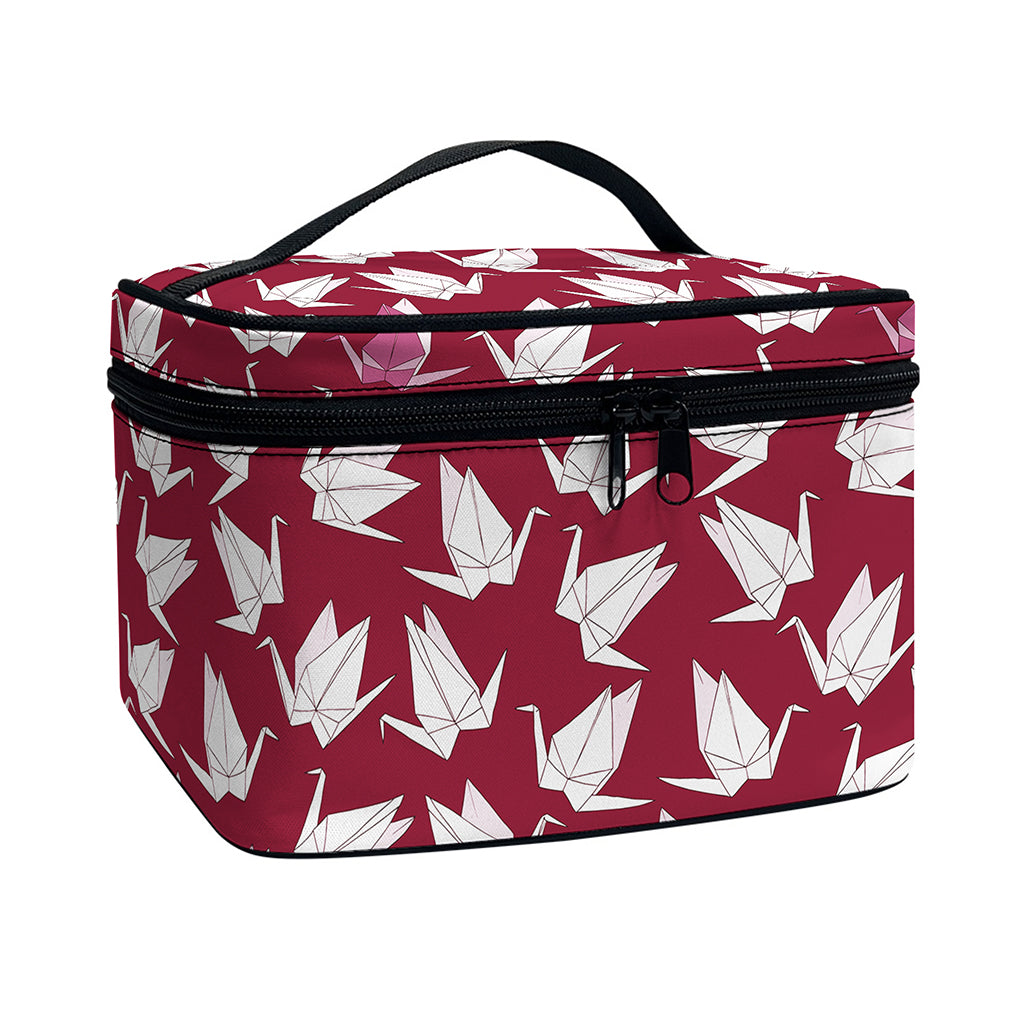 Japanese Origami Crane Pattern Print Travel Makeup Bag