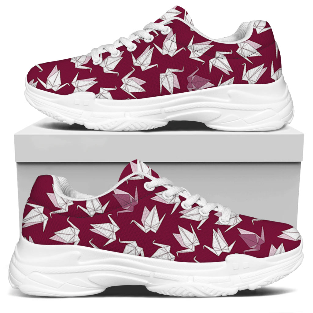 Japanese Origami Crane Pattern Print White Chunky Shoes