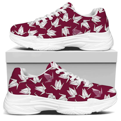 Japanese Origami Crane Pattern Print White Chunky Shoes