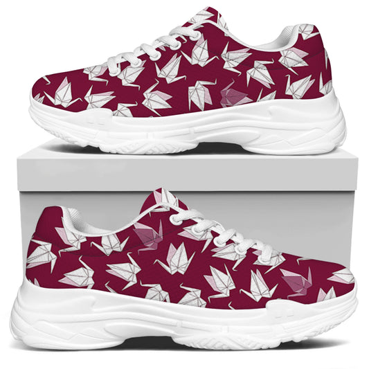 Japanese Origami Crane Pattern Print White Chunky Shoes