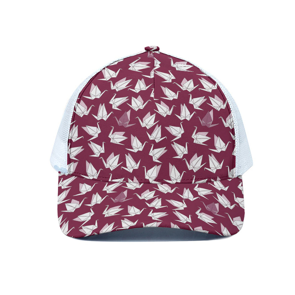Japanese Origami Crane Pattern Print White Mesh Trucker Cap