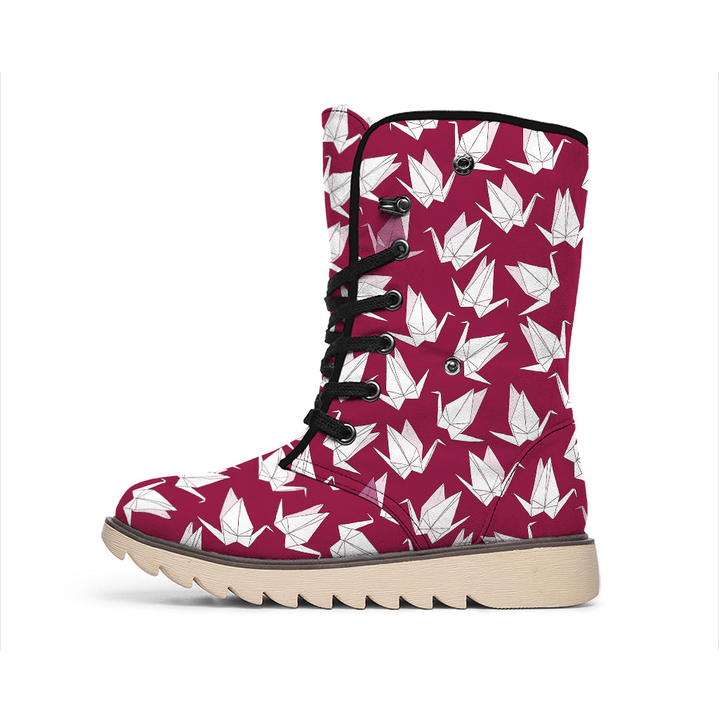 Japanese Origami Crane Pattern Print Winter Boots