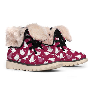 Japanese Origami Crane Pattern Print Winter Boots