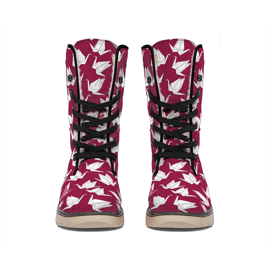 Japanese Origami Crane Pattern Print Winter Boots