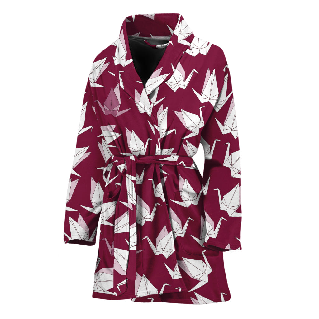 Japanese Origami Crane Pattern Print Women's Bathrobe