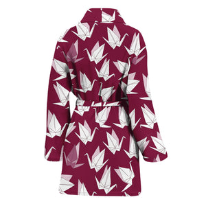 Japanese Origami Crane Pattern Print Women's Bathrobe