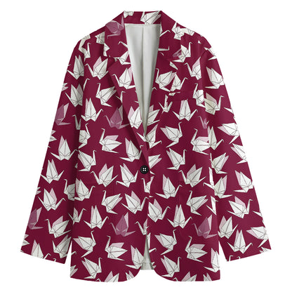 Japanese Origami Crane Pattern Print Women's Blazer