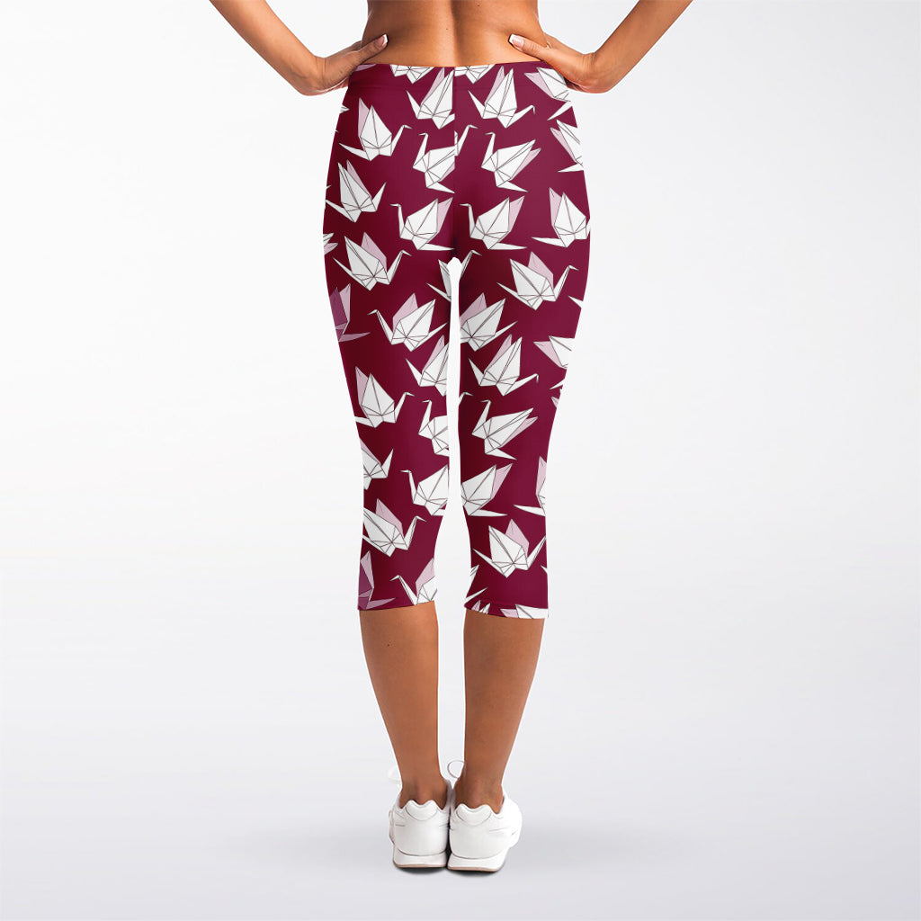 Japanese Origami Crane Pattern Print Women's Capri Leggings
