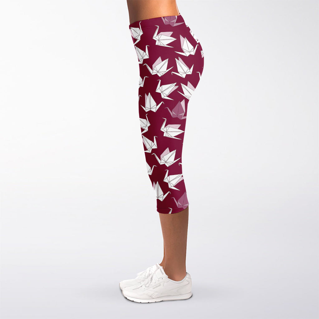 Japanese Origami Crane Pattern Print Women's Capri Leggings