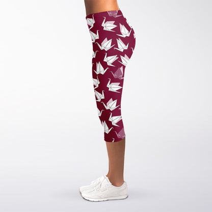 Japanese Origami Crane Pattern Print Women's Capri Leggings